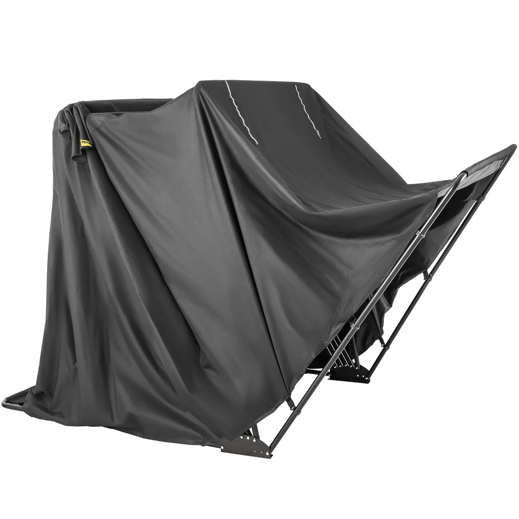 VEVORbrand Waterproof Heavy Duty Motorcycle Shelter Shed, 600D Oxford Motorbike Shed Anti-UV, 106.3"x41.3"x62.9" Shelter Storage Garage Tent with Lock and Weight Bag, Black