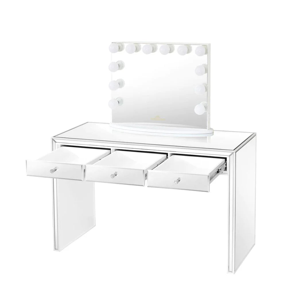 Impressions Vanity Leah Premium Mirrored Vanity Table Top , 3 Pull Out Storage Drawers Dressing Table for Home (Silver)
