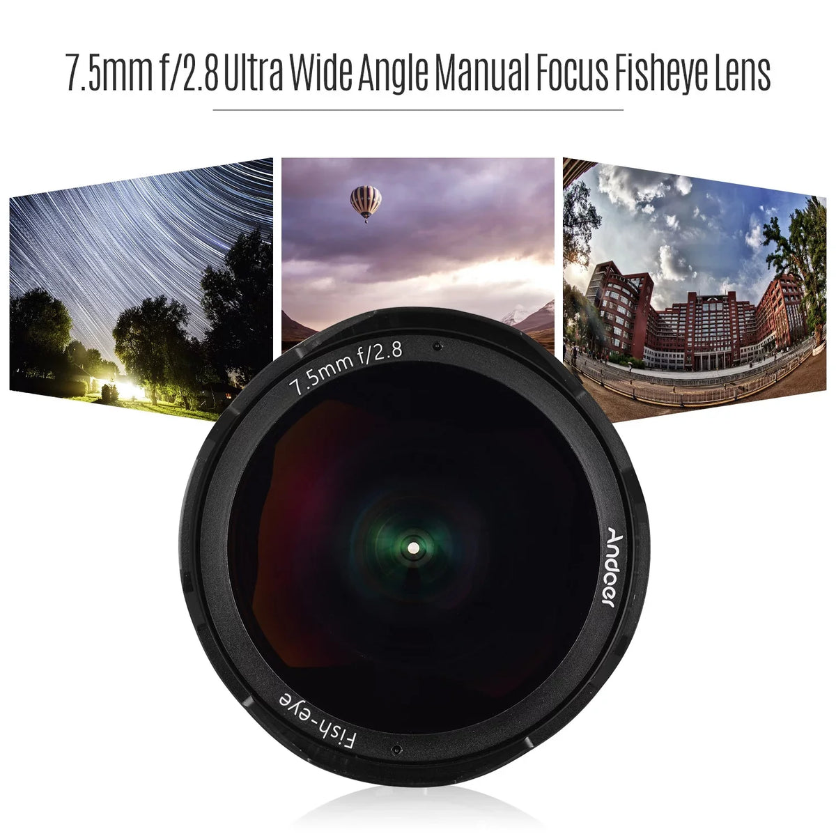 Andoer Andoer 7.5mm F2.8 Manual Focus Fisheye Lens 180° Ultra Wide Angle Large Aperture E-Mount Lens Compatible with APS-C Frame Camera A6600 A6100 A6400 A6500 A6300 A6000 5100 A77II