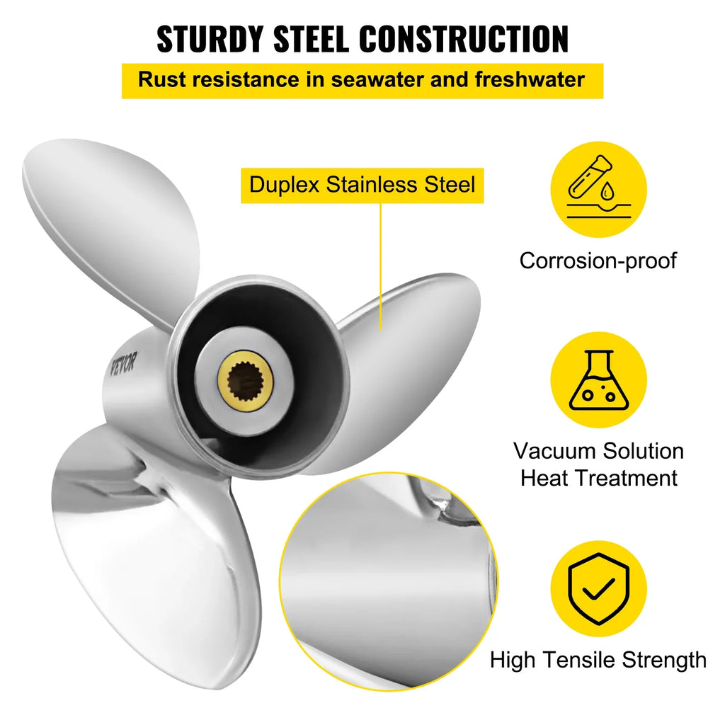 VEVOR Outboard Propeller, 3-Blade 14.5" x 21" Boat Propeller, Replace for OEM 3860709, Compatible with SX Sterndrives Outboard Volvo Penta Engine, Right-handed Steel Propeller Steel & 19 Spline Teeth