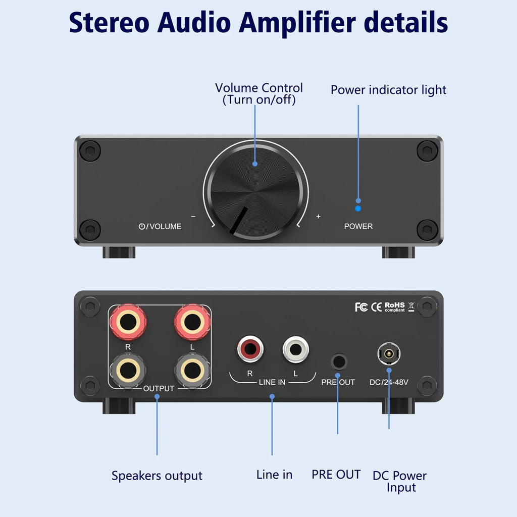 Lixada TPA3255 300W X 2 Stereo Audio Amplifier Digital 2.0 Channel Plug-and-Play for Home Desktop Active Speakers