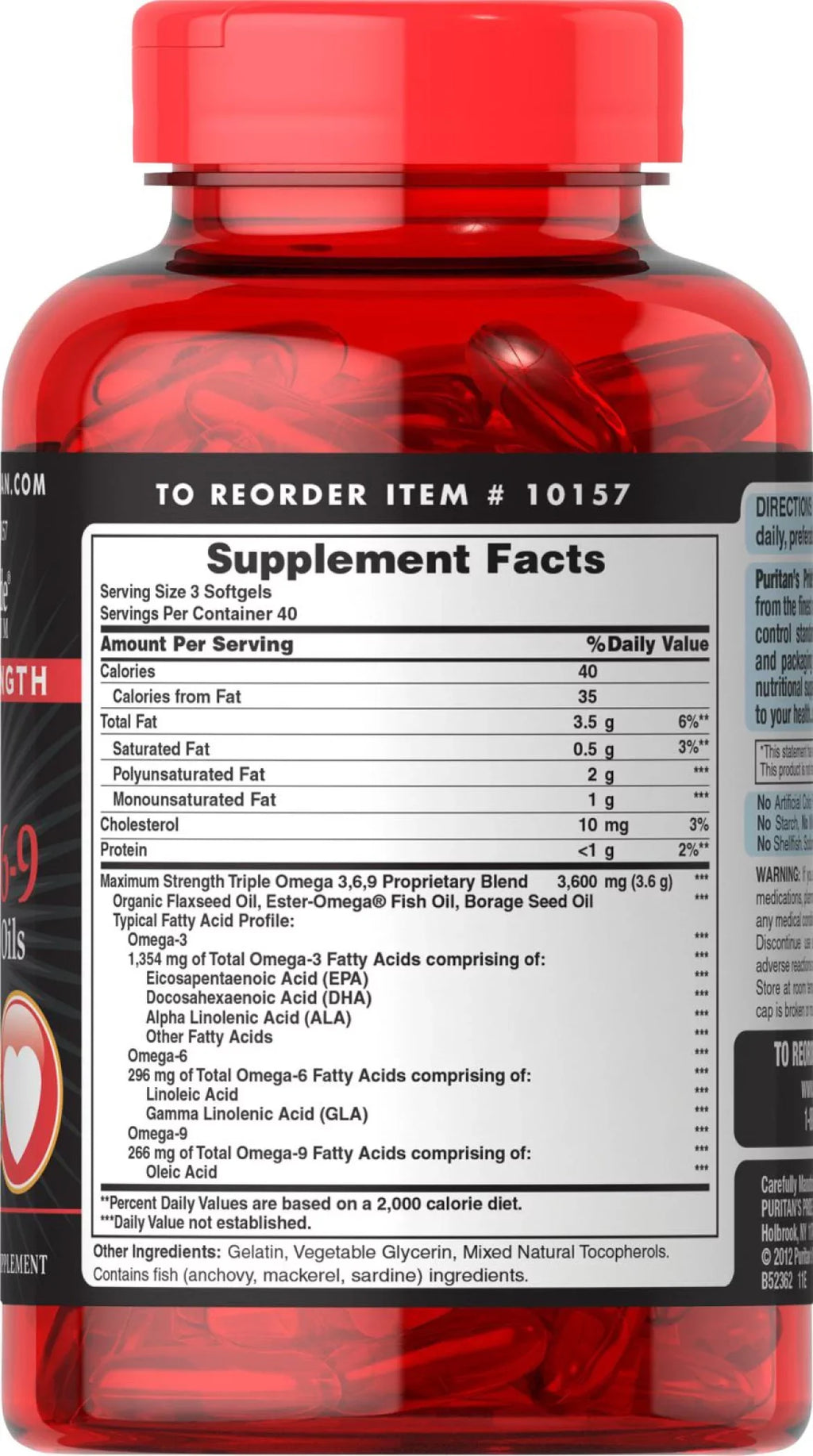 Puritan's Pride Maximum Strength Triple Omega 3-6-9 Fish, Flax & Borage Oils