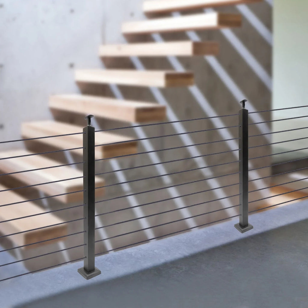 Stainless Steel Cable Railing Post Square Fence Post Level Two Sides Pre-Drilled for Wood Concrete Level Deck Cable Railing System 36''x2''x2''