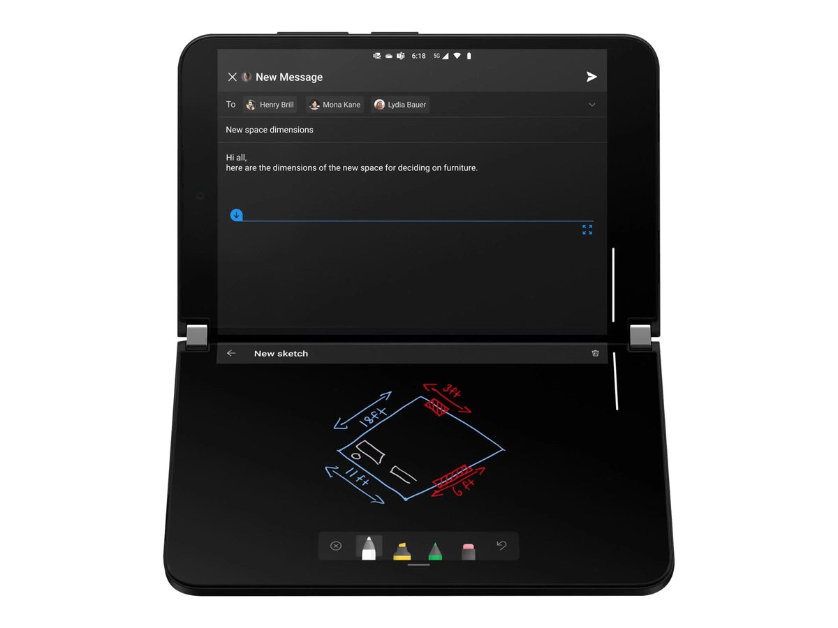 Microsoft Surface Duo 2 - 5G smartphone - dual-SIM - RAM 8 GB / Internal Memory 256 GB - OLED display - 8.3" 2688 x 1892 pixels (90 Hz) - 3x rear cameras 12 MP, 12 MP, 16 MP - front camera 12 MP - obsidian