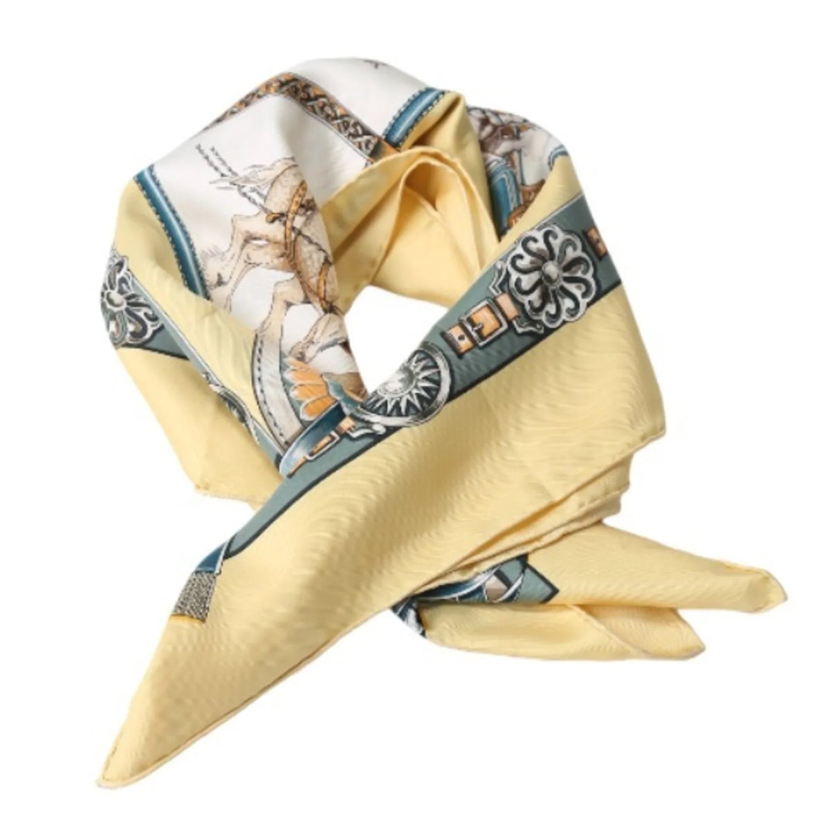 Pre-Owned HERMES Taima Kare90 100% Silk Hermes Yellow Scarf (Fair)
