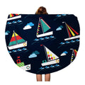 KDAGR 60 inch Round Beach Towel Blanket Blue Sea Kids Nautical Pattern Baby Beach Boat Abstract Travel Circle Circular Towels Mat Tapestry Beach Throw