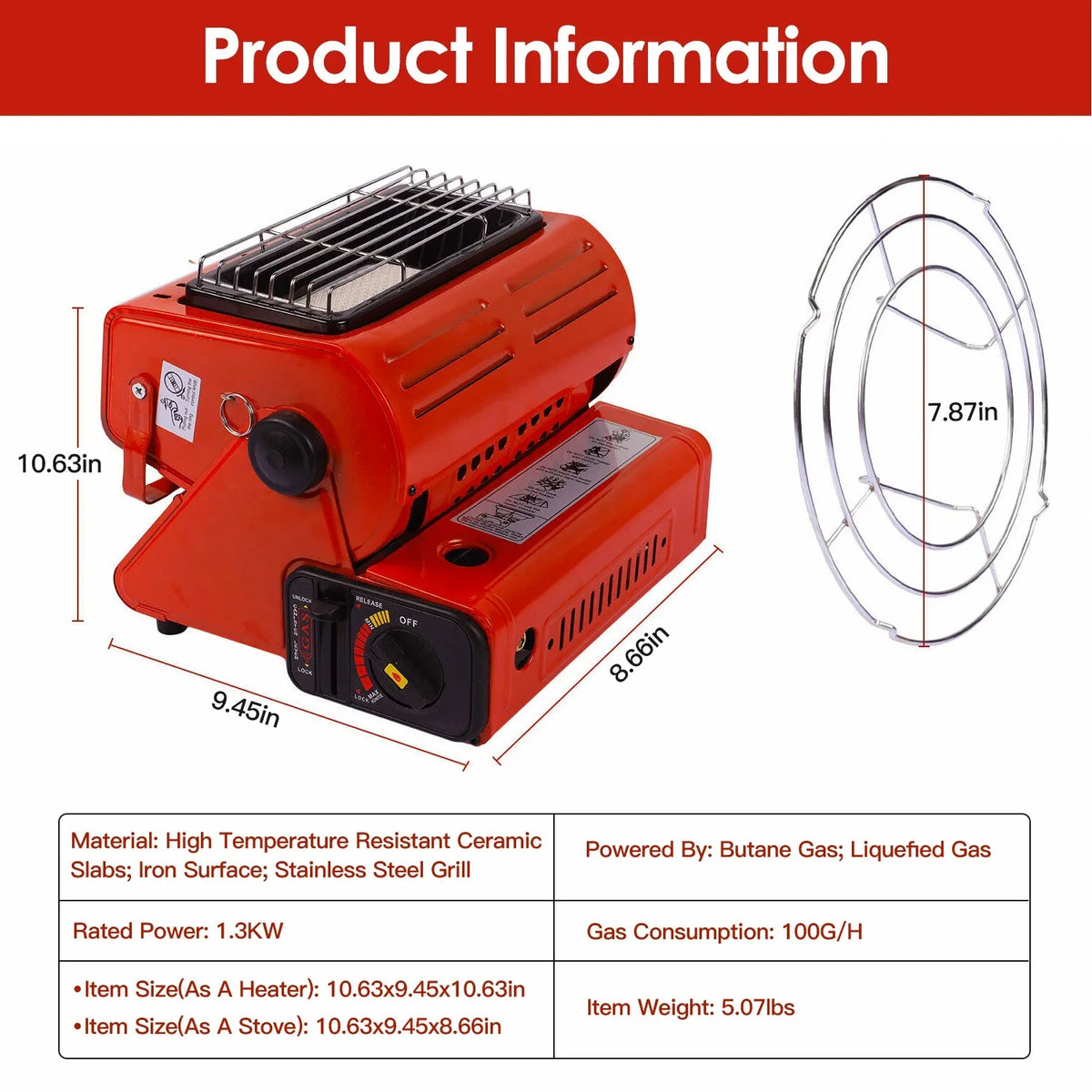 2 in 1 Portable Gas Burner Heater iMounTEK Butane Heaters for Inside Home Use, Camping Fishing