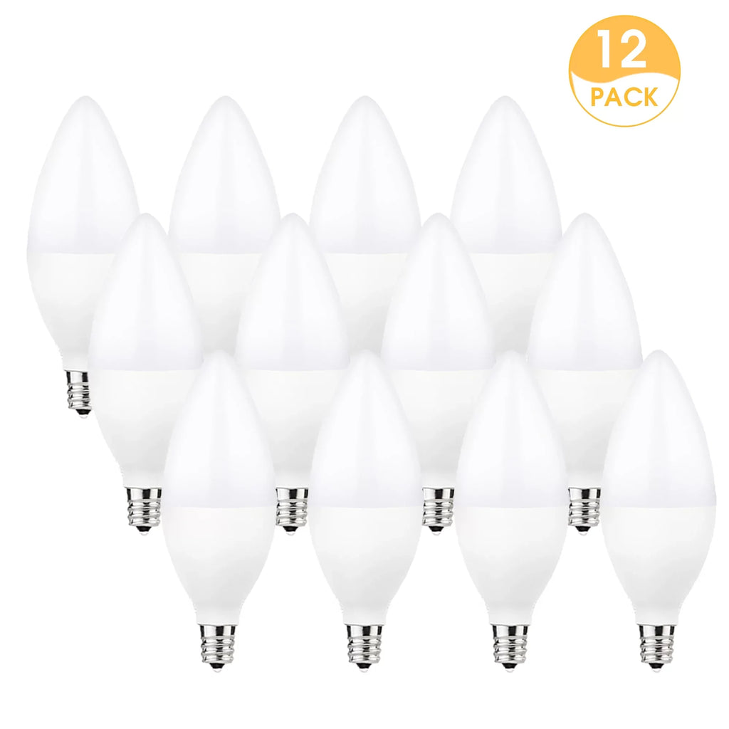 E12 Candelabra LED Light Bulbs, 60W Equivalent(6 Watts), 550LM, Daylight White 5000K, Dimmable, for Chandelier, Ceiling Fan, Dimmable, 12 Pack