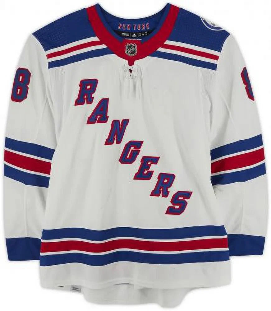 Jacob Trouba New York Rangers Refurbished #8 White Jersey Worn During the Second Round of the 2022 Stanley Cup Playoffs vs. Carolina Hurricanes on May 18, 20, 26 and 30, 2022 - Size 56 - Fanatics