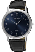 Seiko Men's SUP861P1, Solar Quartz,Silver tone,Stainless Steel Case,Leather Strap,30m WR,SUP861