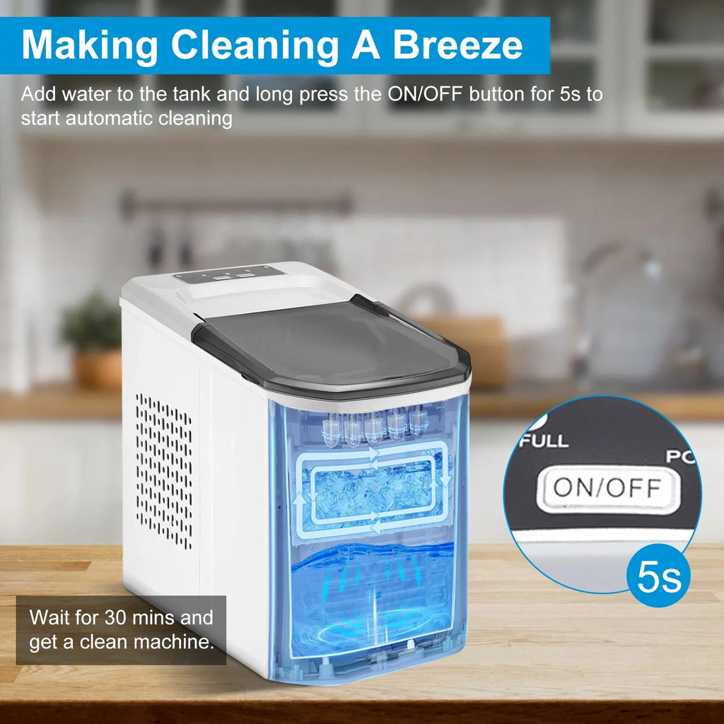 Countertop Ice Maker, iMounTEK Electric Ice Making Machine 6 Mins 9 S/L Bullet Ice, Max 33LBS/24Hrs, Portable Ice Maker with Self-Cleaning, Ice Scoop, and Basket, for Home/Kitchen/Office/Party/Bar/RV