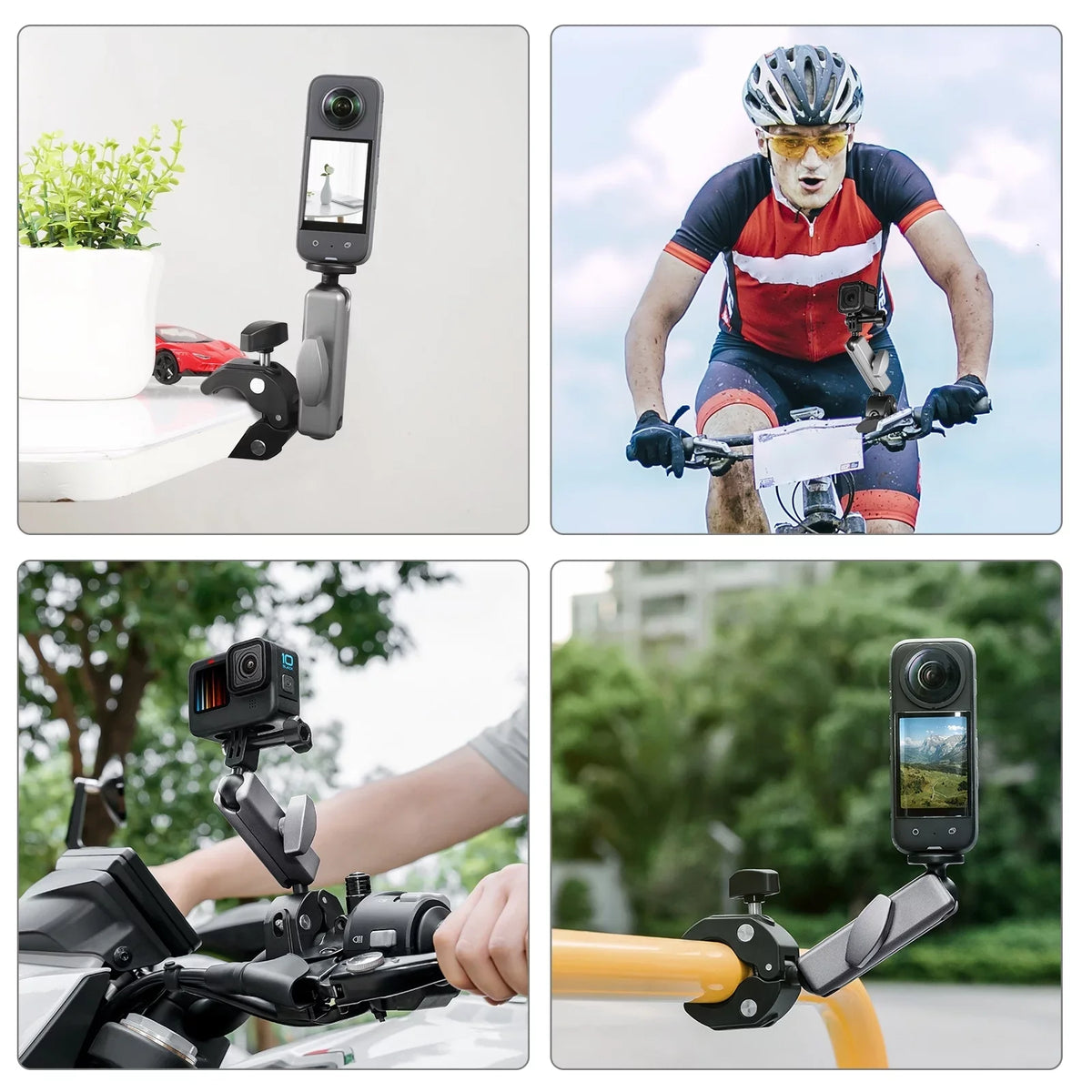 PULUZ PU867B Clamp Mount, Aluminum Alloy Handlebar Adapter, Dual Rotatable Ball Head, AKASO DJI Hero 11/10/9/8 Compatible