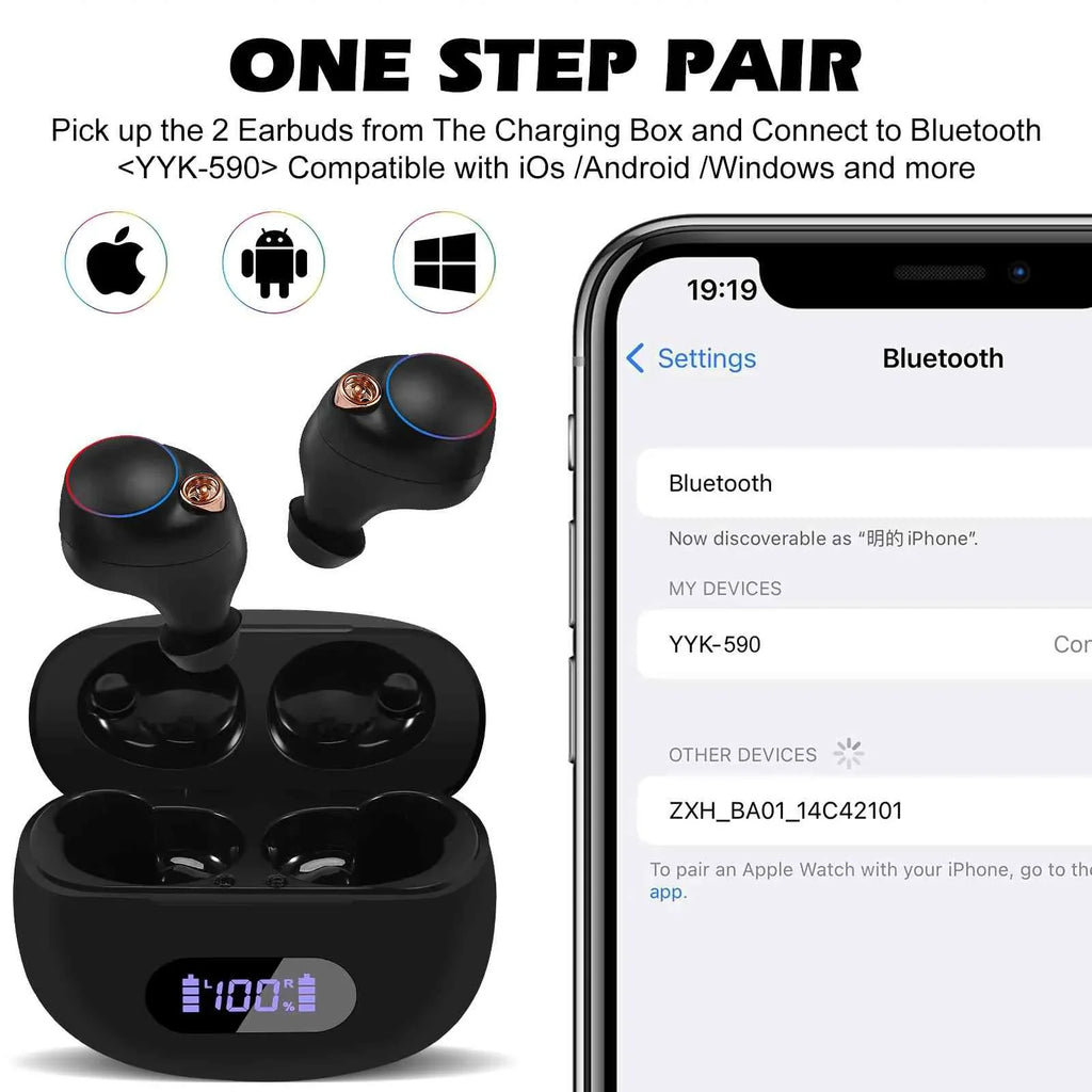 UrbanX True Wireless Bluetooth Earbuds + Charging Case, Black, Dual Connect, IPX5 Water Resistance, Bluetooth 5.2 Connection, Balanced, Bass Boost Compatible with Lenovo Tab M8 (HD)