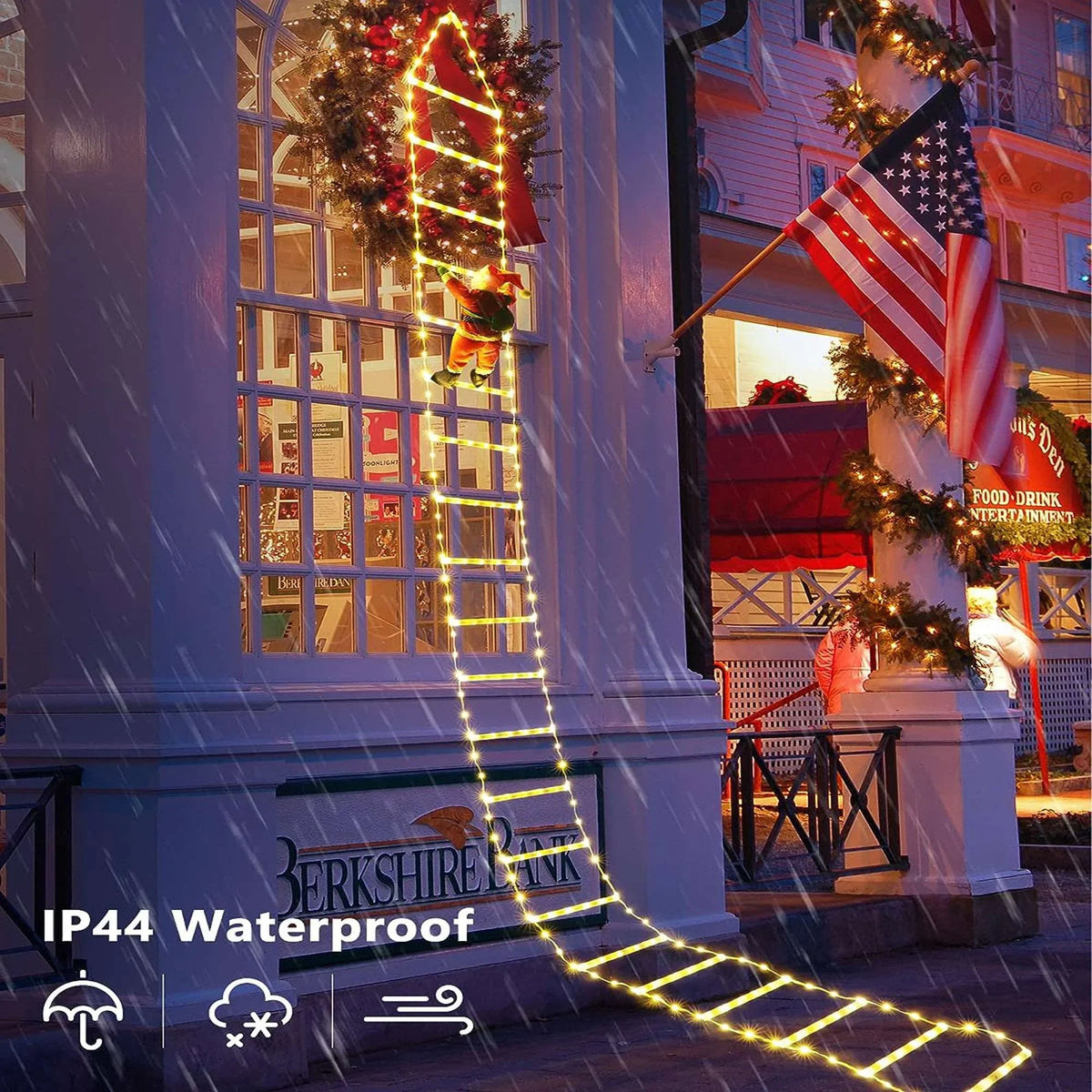 Lava Outdoor Christmas Lights 10.5 ft Led Ladder Lights with Climbling Santa Claus Waterroof Xmas Lights for Garden Home Wall Roof Porch Xmas Tree Decor