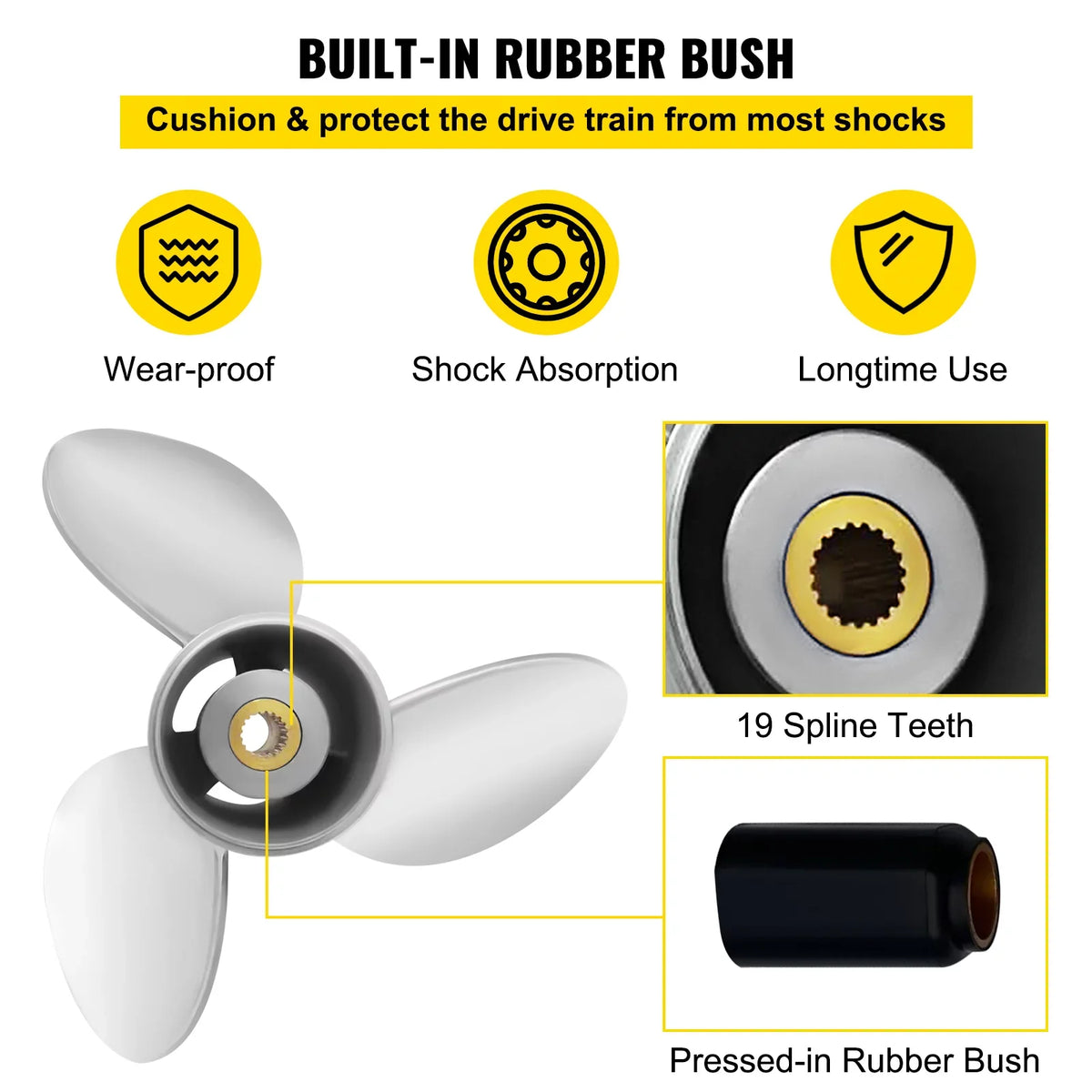 VEVOR Outboard Propeller, 3-Blade 14.5" x 21" Boat Propeller, Replace for OEM 3860709, Compatible with SX Sterndrives Outboard Volvo Penta Engine, Right-handed Steel Propeller Steel & 19 Spline Teeth