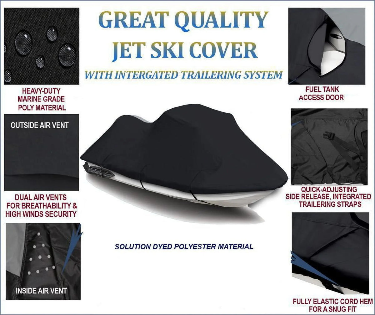 BLACK TOP OF THE LINE JET SKI Cover Compatible for YAMAHA XLT 800 2002 2003 2004 / 1200 2001 2002 2003 2004 2005 JetSki PWC Cover