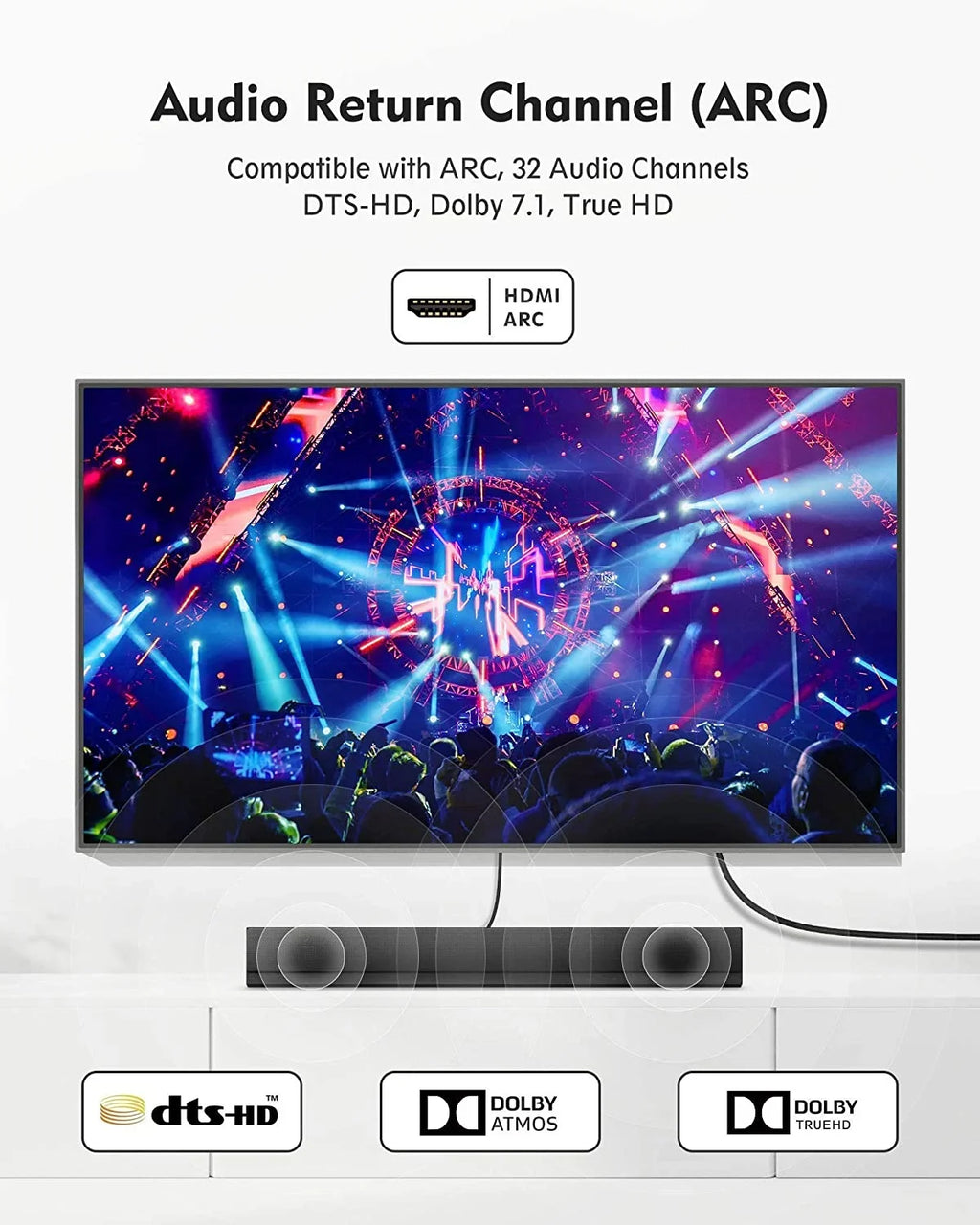 Silkland HDMI ARC Cable for Soundbar 6.6FT, High Speed 8 GB HDMI 2.0 Cable, [4K, HDR, HDCP 2.2, Ethernet], Compatible