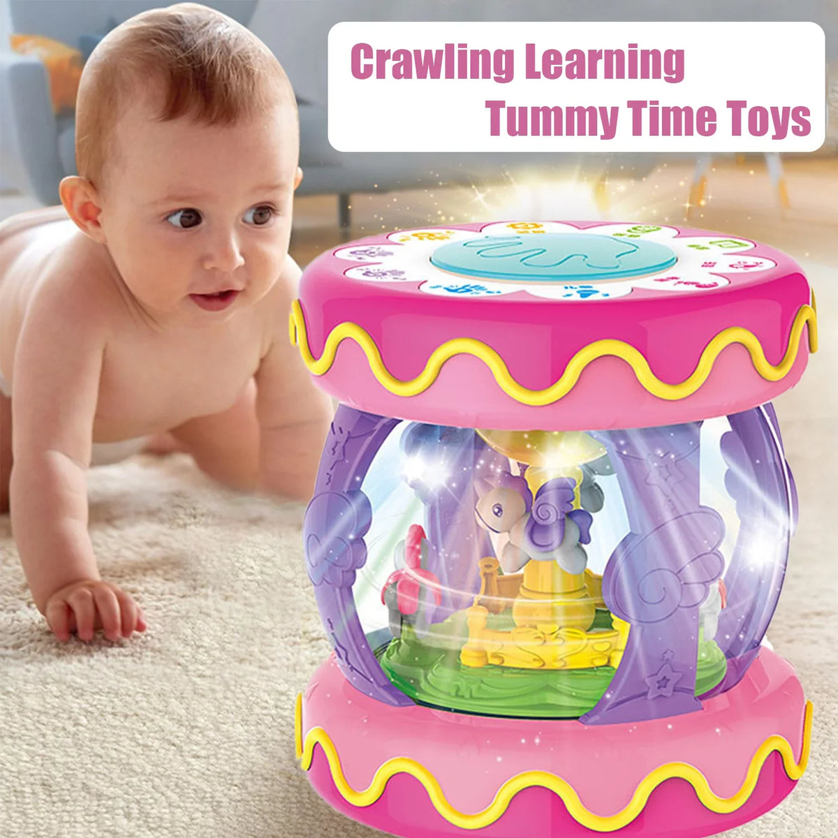 Sytle-Carry Baby Toys 6 to 12 Months, Musical Learning Infant Toys 12-18 Months, Baby Unicorn Rotating Light Up Toys for Toddlers 1 2 3+ Years Old Boys Girls