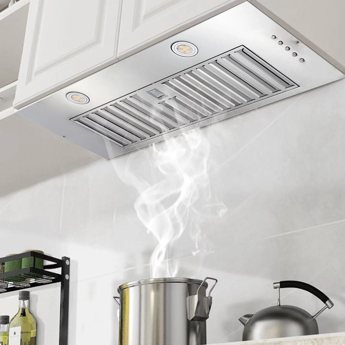 Range Hood 20 inch Built in Range Hood 600 Cfm Vent 3-Speed Non-Ducted Integrated Cabinet