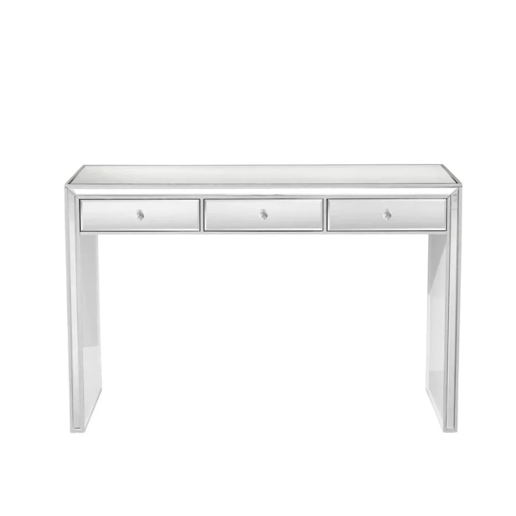 Impressions Vanity Leah Premium Mirrored Vanity Table Top , 3 Pull Out Storage Drawers Dressing Table for Home (Silver)
