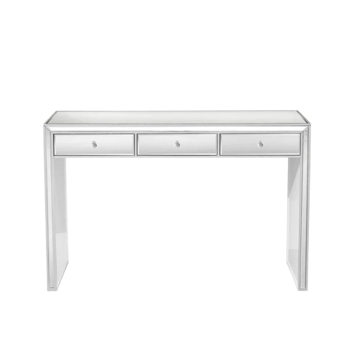 Impressions Vanity Leah Premium Mirrored Vanity Table Top , 3 Pull Out Storage Drawers Dressing Table for Home (Silver)