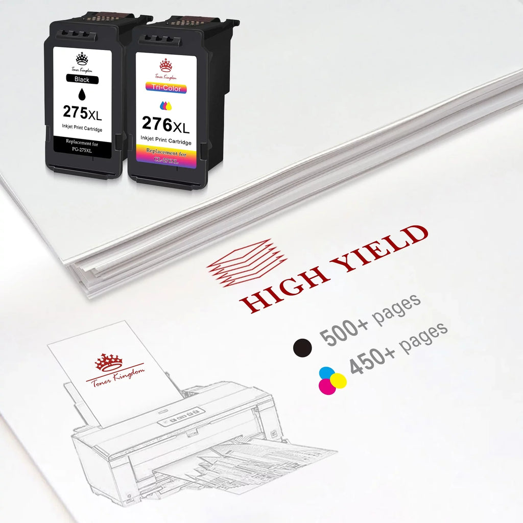 Toner Kingdom PG-275 CL-276 Ink Cartridges for Canon Ink 275 and 276 High Capacity 275XL 276XL Ink Cartridges for PIXMA TS3520 TS3522 TS3500 TR4720 TR4722 TR4700 Printers (2 Black, 1 Color)