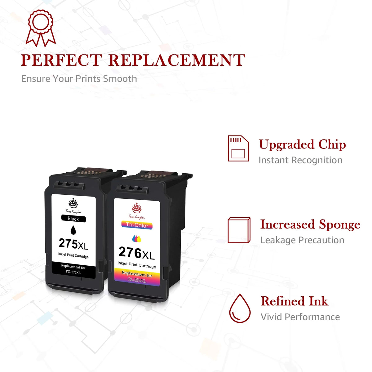 Toner Kingdom PG-275 CL-276 Ink Cartridges for Canon Ink 275 and 276 High Capacity 275XL 276XL Ink Cartridges for PIXMA TS3520 TS3522 TS3500 TR4720 TR4722 TR4700 Printers (2 Black, 1 Color)