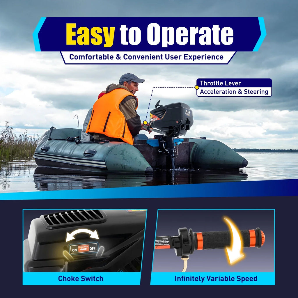HANGKAI 2 Stroke 3.6 HP Outboard Motor Fishing Boat Engine Water Cooling CDI Outboard Boat Motor 90cm/35.4in