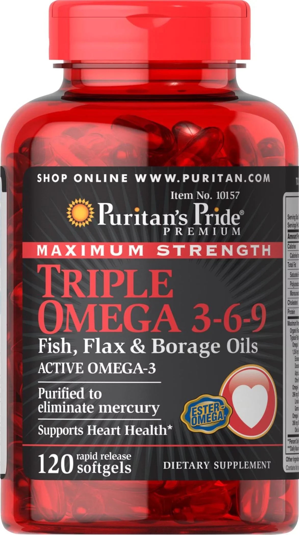 Puritan's Pride Maximum Strength Triple Omega 3-6-9 Fish, Flax & Borage Oils