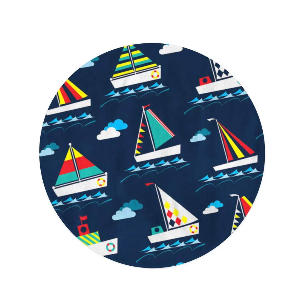 KDAGR 60 inch Round Beach Towel Blanket Blue Sea Kids Nautical Pattern Baby Beach Boat Abstract Travel Circle Circular Towels Mat Tapestry Beach Throw