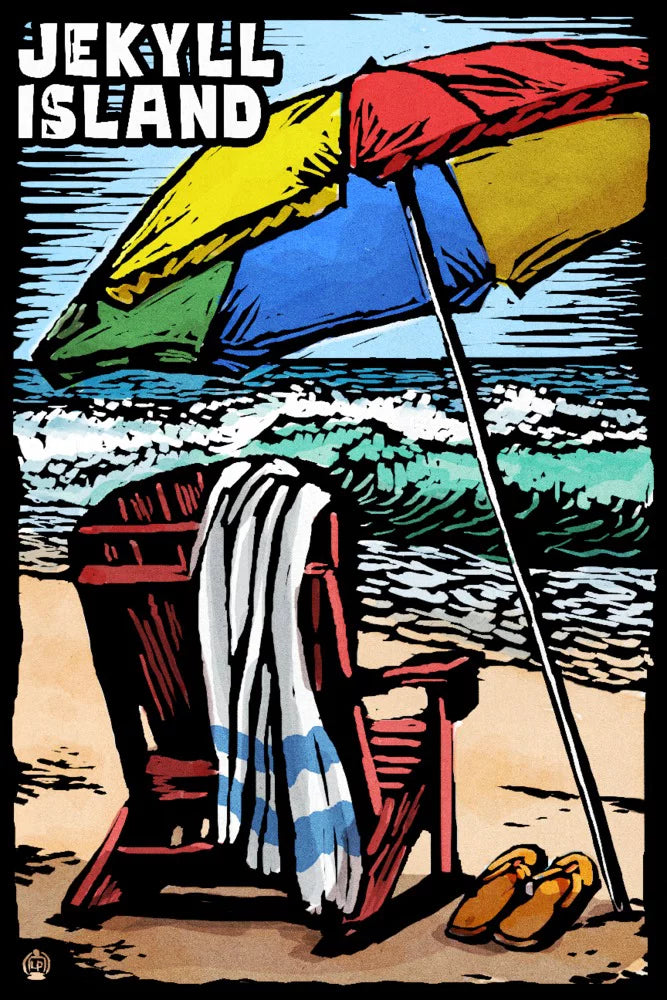 Jekyll Island, Georgia, Beach Chair, Scratchboard (19x27 inches, Premium 500 Piece Jigsaw Puzzle for Adults and Family, Made in USA)
