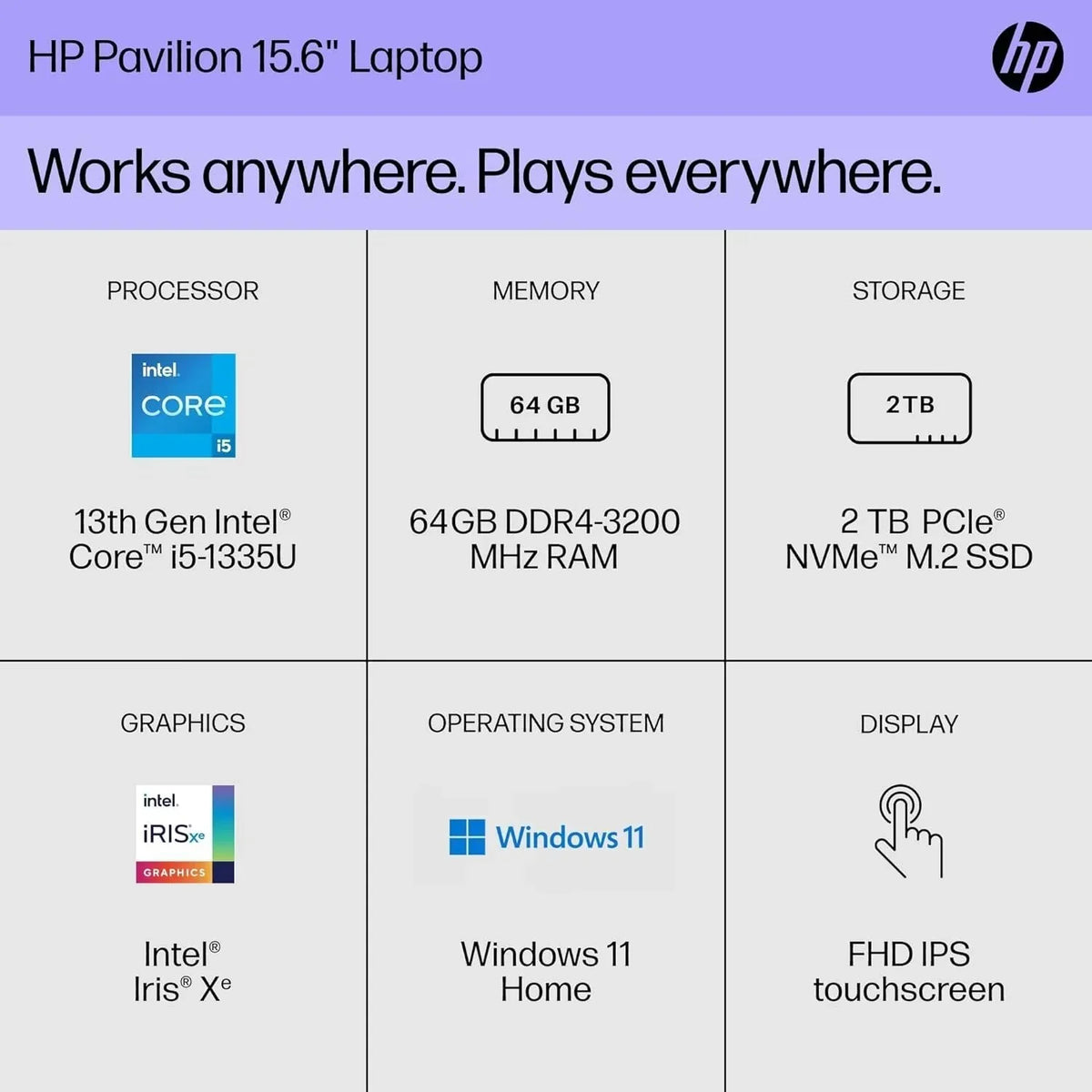 HP Pavilion Business Device 15.6" FHD Touchscreen, 13th Gen Intel Core Intel i5 i7-1270P), 16GB RAM, 512GB SSD, Intel Iris Xe Graphic, Backlit KB, WiFi 6, Win 11, with Cefesfy Cleaning Brush