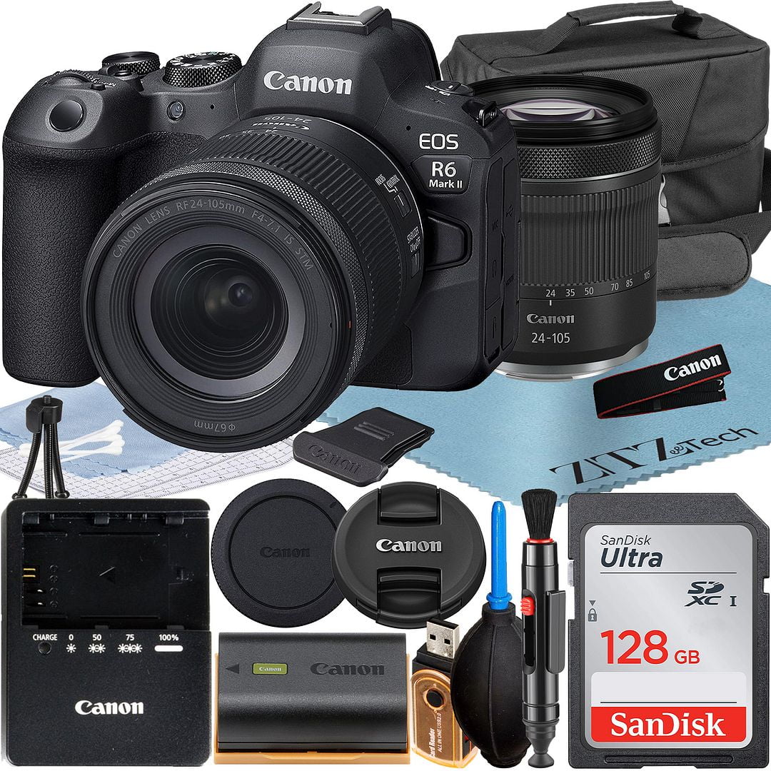 Canon EOS R6 Mark II Mirrorless Camera with RF 24-105mm Lens + SanDisk 8GB RAM Memory Card + Case + LED Flash+ ZeeTech Accessory Bundle