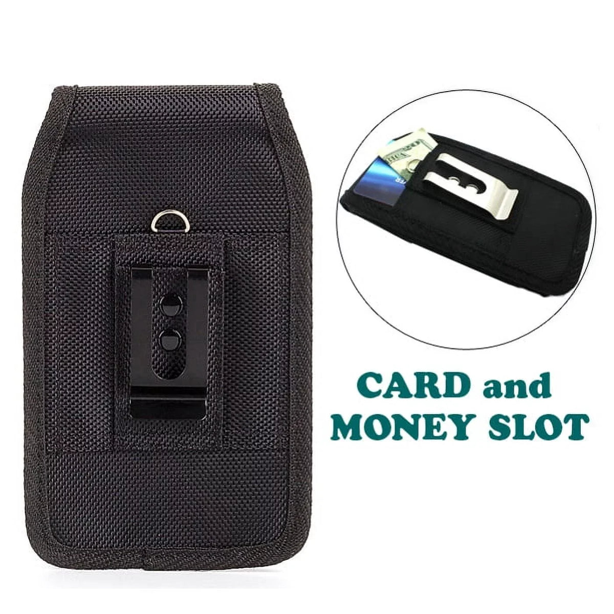 Rugged Durable Canvas Case Holster Metal Belt Clip w Braided Type-C USB Cable 10ft Long Sync Wire R1J for Blackberry Motion - BLU G9, Vivo XI Plus - Coolpad Legacy - Google Pixel XL 3a XL 3 XL