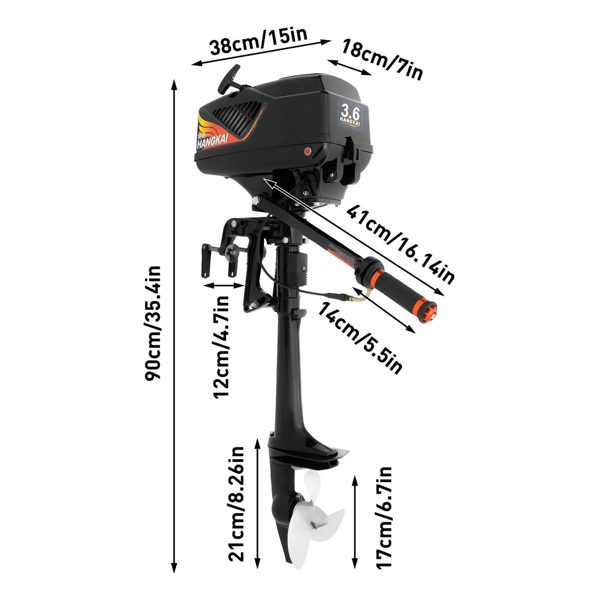 HANGKAI 2 Stroke 3.6 HP Outboard Motor Fishing Boat Engine Water Cooling CDI Outboard Boat Motor 90cm/35.4in