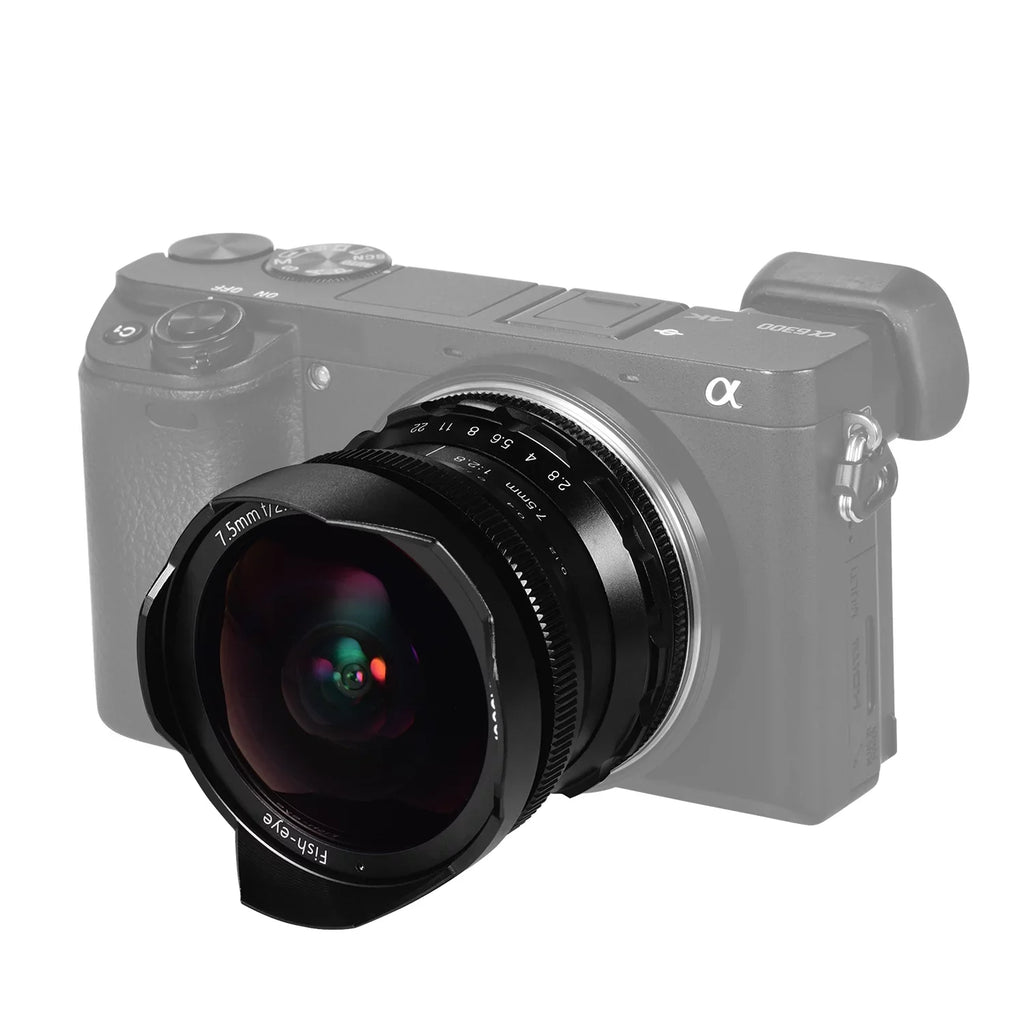 Andoer Andoer 7.5mm F2.8 Manual Focus Fisheye Lens 180° Ultra Wide Angle Large Aperture E-Mount Lens Compatible with APS-C Frame Camera A6600 A6100 A6400 A6500 A6300 A6000 5100 A77II