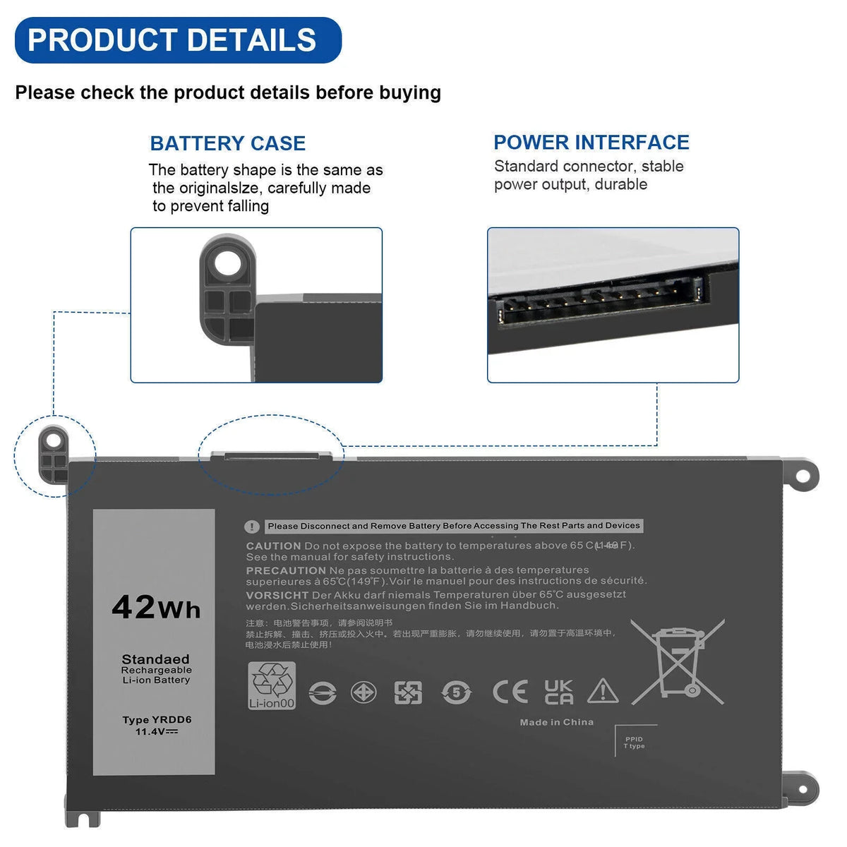 YRDD6 0YRDD6 Battery for Asus Inspiron 3582 3593 3793 5493 5584 5593 5480 5590 5594