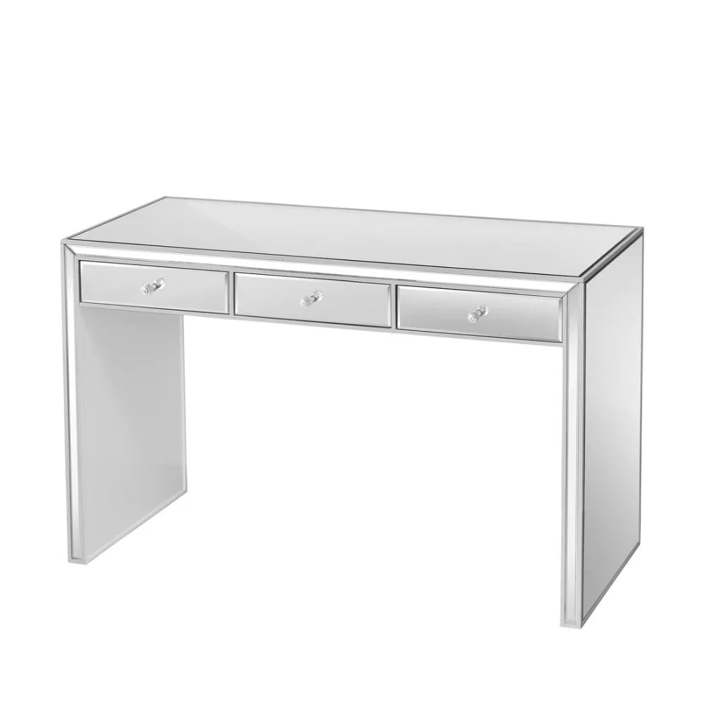 Impressions Vanity Leah Premium Mirrored Vanity Table Top , 3 Pull Out Storage Drawers Dressing Table for Home (Silver)