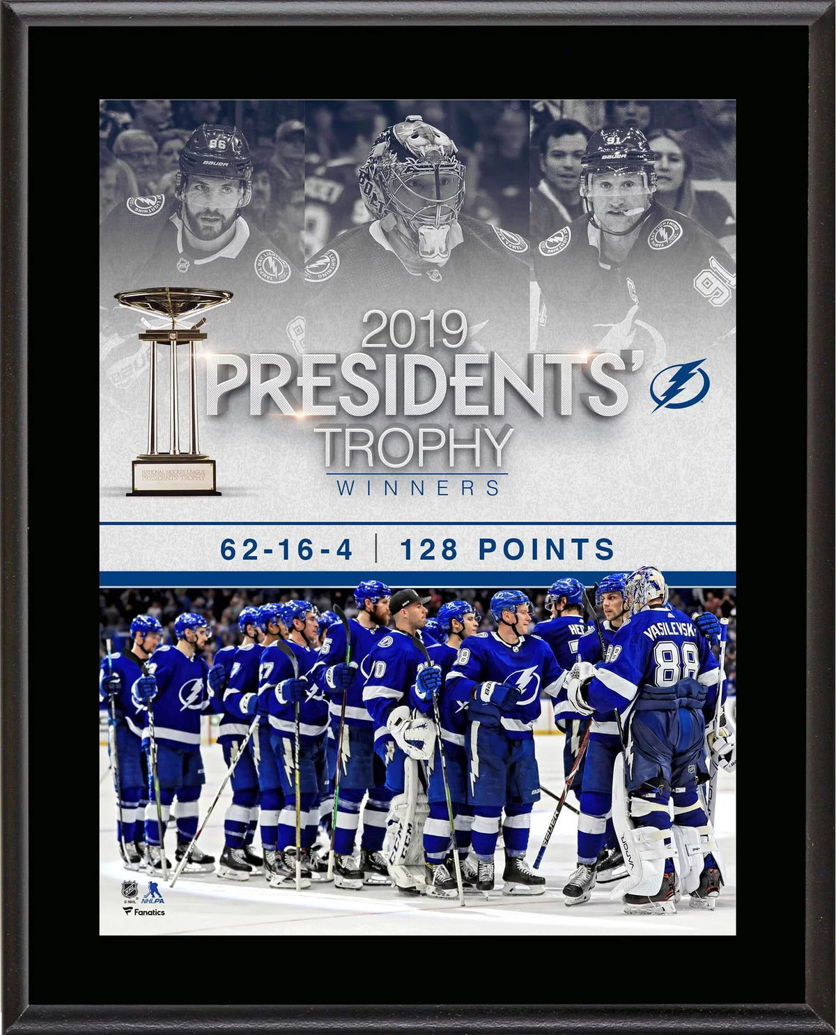 Tampa Bay Lightning 10.5" x 13" 2018-19 Presidents' Trophy Winners Sublimated Plaque