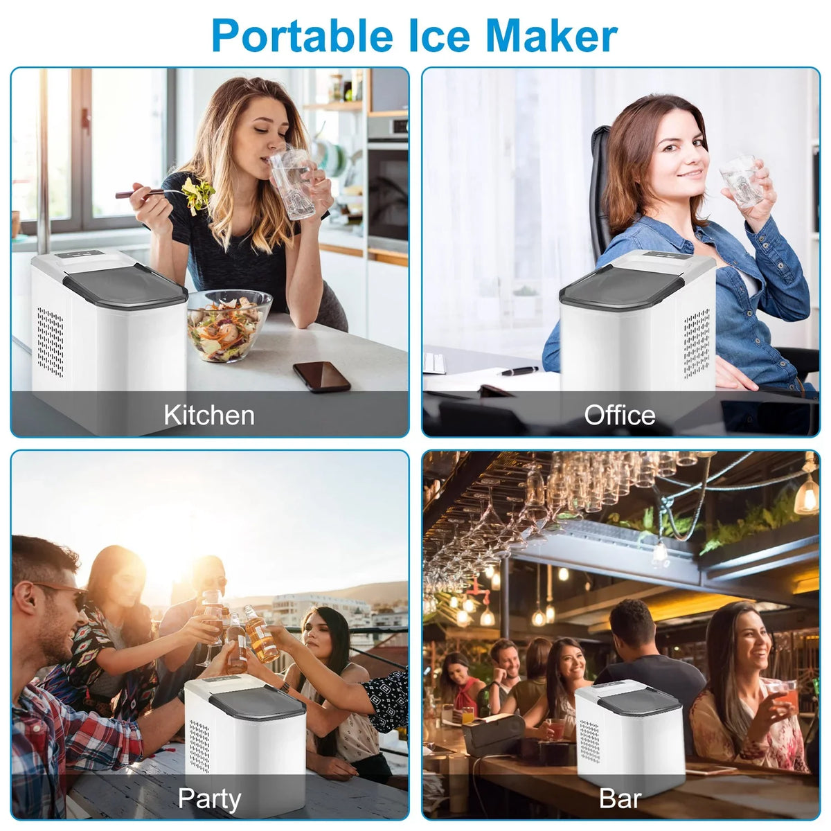 Countertop Ice Maker, iMounTEK Electric Ice Making Machine 6 Mins 9 S/L Bullet Ice, Max 33LBS/24Hrs, Portable Ice Maker with Self-Cleaning, Ice Scoop, and Basket, for Home/Kitchen/Office/Party/Bar/RV