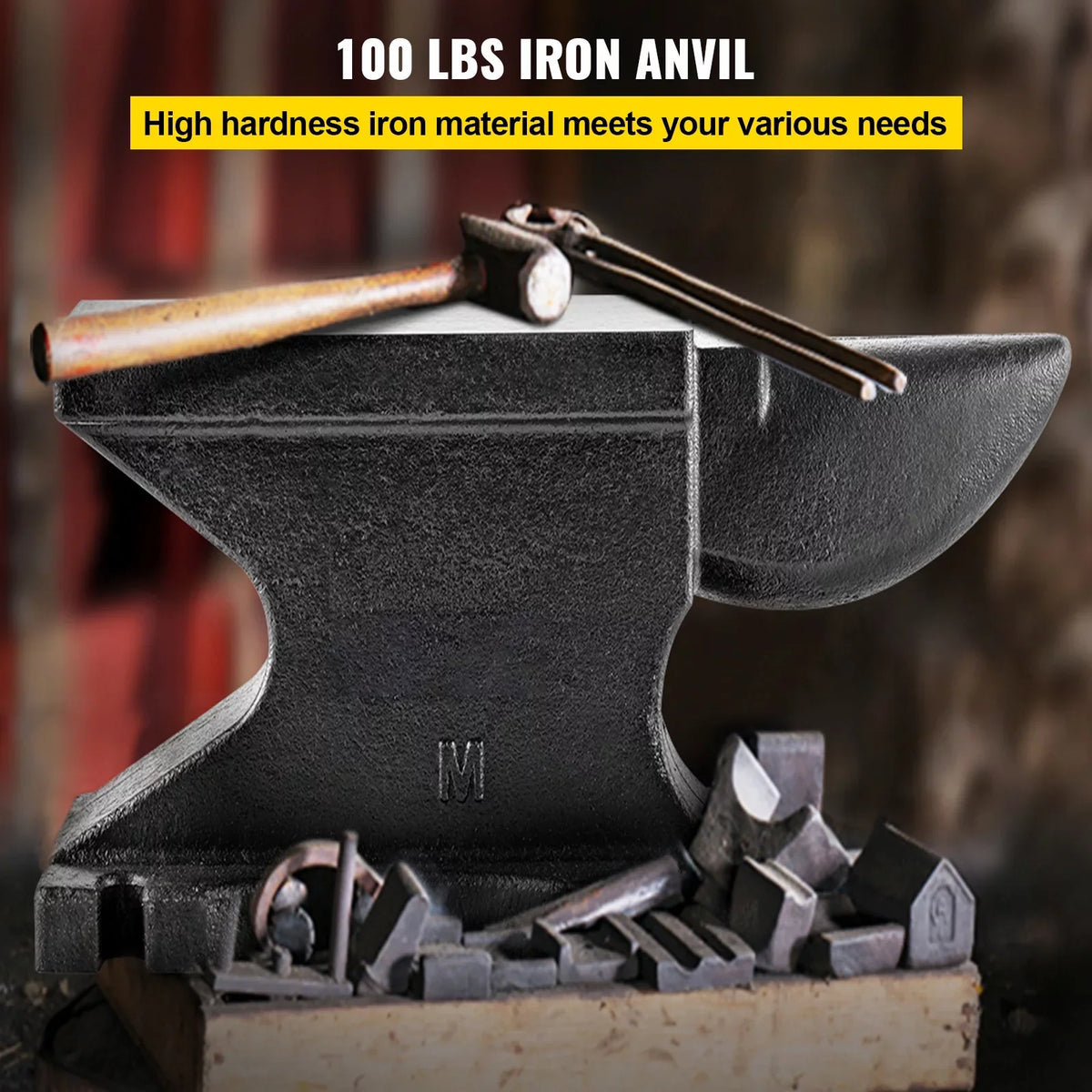 BENTISM Iron Anvil Blacksmith Single Beck Cast Iron 100 LB/45KG W/1.2in Square Hole