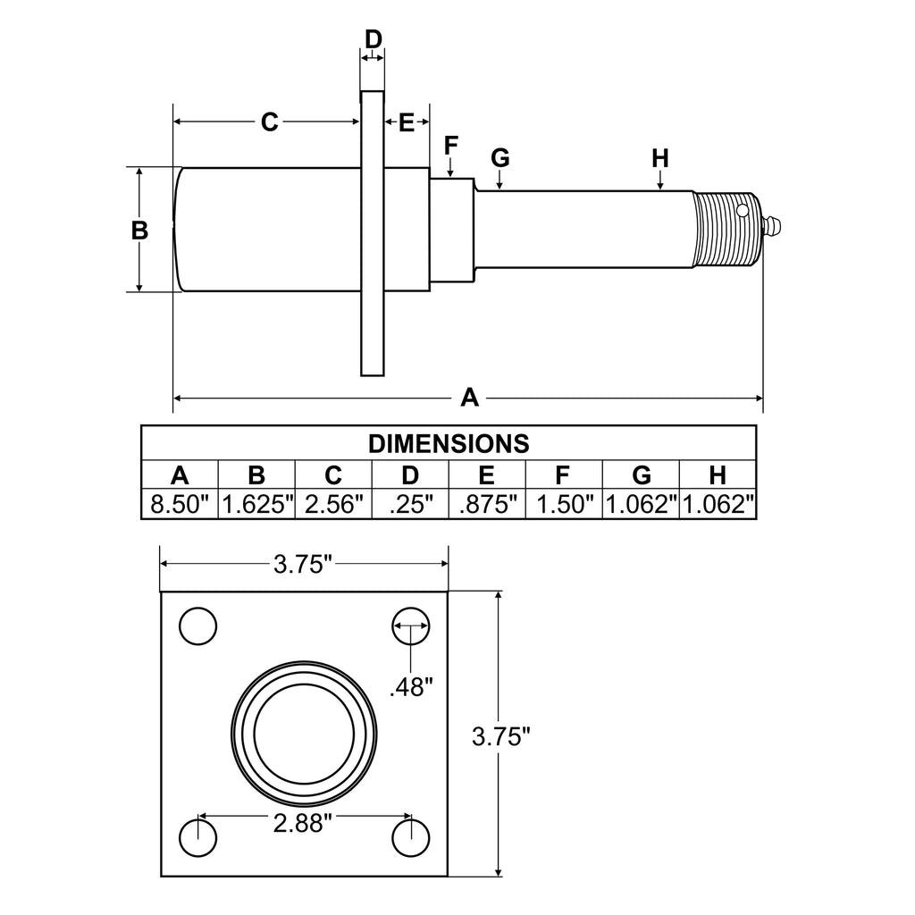 Trailer Axle Spindle for 1-1/16 Inch I.D. Bearings with Brake Flange