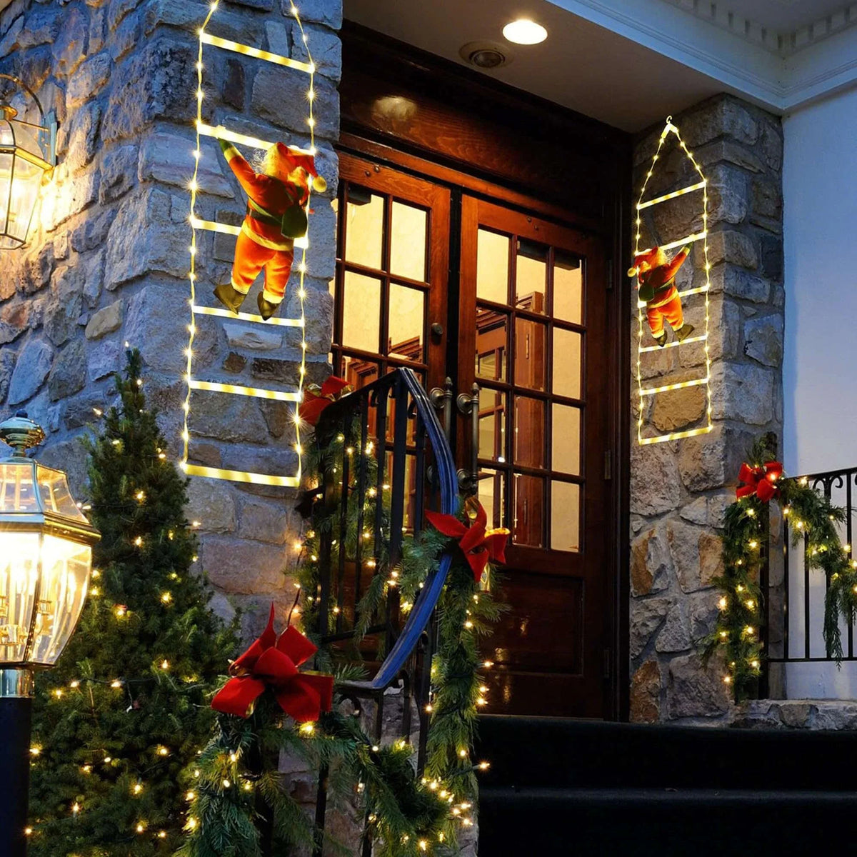 Lava Outdoor Christmas Lights 10.5 ft Led Ladder Lights with Climbling Santa Claus Waterroof Xmas Lights for Garden Home Wall Roof Porch Xmas Tree Decor