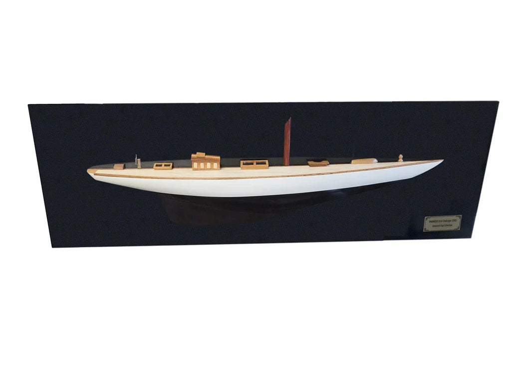 HomeRoots 401899 12 in. Shamrock V Yacht Half-Hull Boat Hand Painted Decorative Boat, Black & White