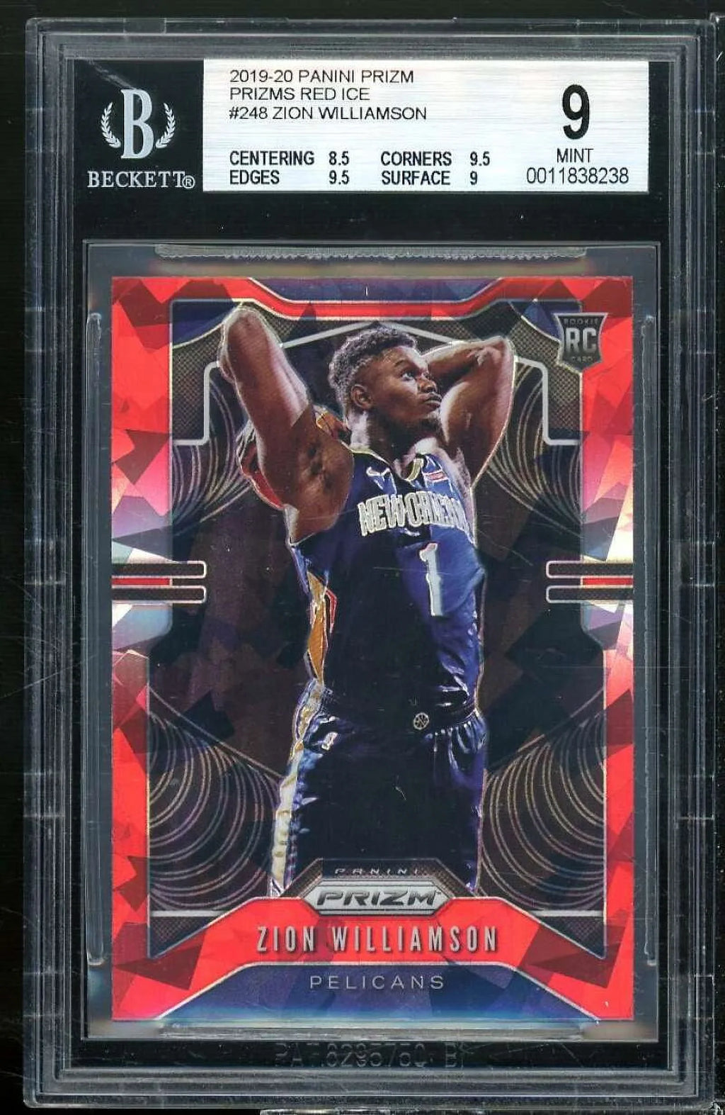 Zion Williamson Rookie Card 2019-20 Panini Prizm Prizms Red Ice #248 BGS 9