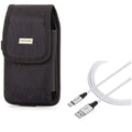 Rugged Durable Canvas Case Holster Metal Belt Clip w Braided Type-C USB Cable 10ft Long Sync Wire R1J for Blackberry Motion - BLU G9, Vivo XI Plus - Coolpad Legacy - Google Pixel XL 3a XL 3 XL