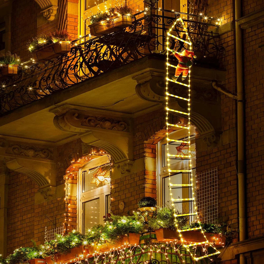 Lava Outdoor Christmas Lights 10.5 ft Led Ladder Lights with Climbling Santa Claus Waterroof Xmas Lights for Garden Home Wall Roof Porch Xmas Tree Decor