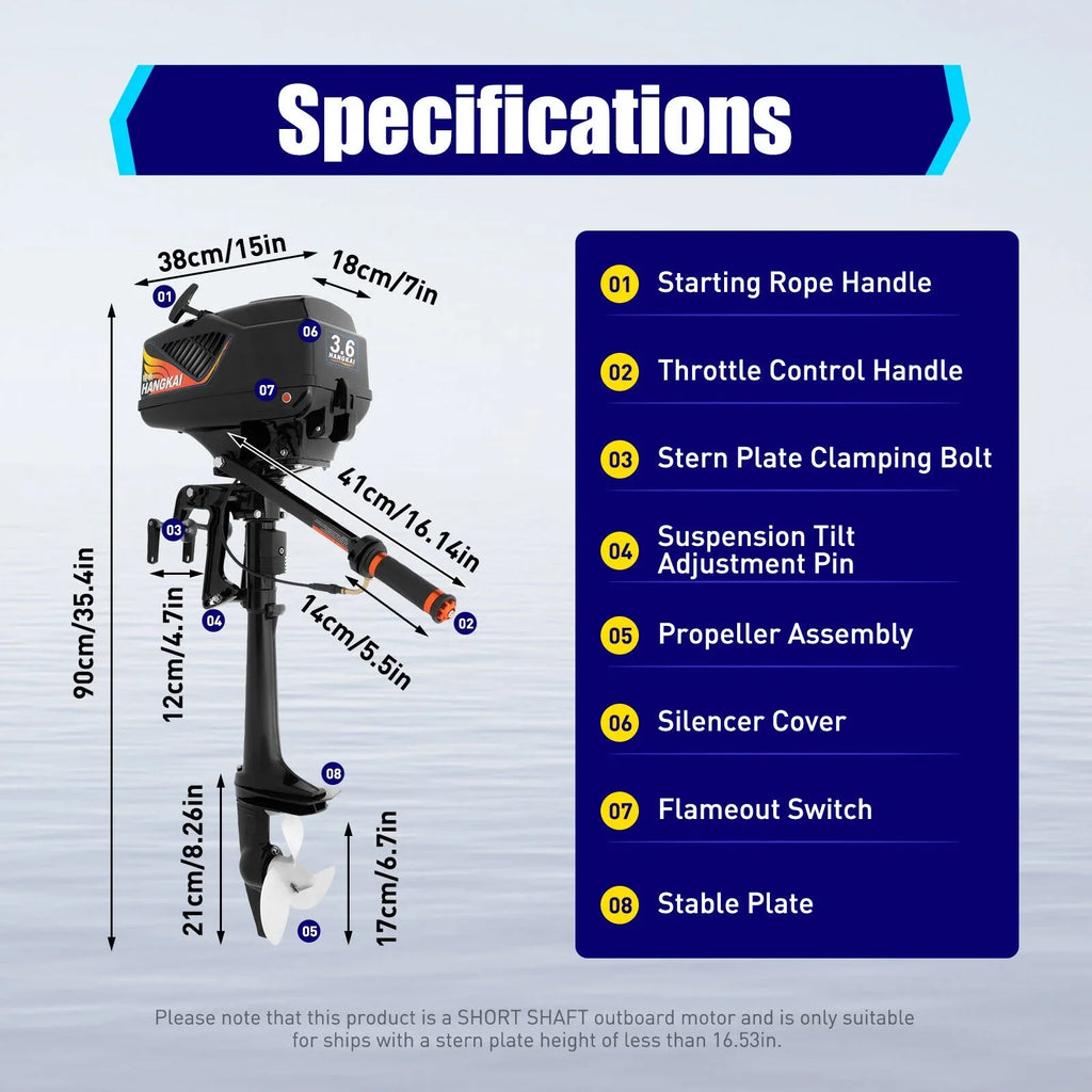 HANGKAI 2 Stroke 3.6 HP Outboard Motor Fishing Boat Engine Water Cooling CDI Outboard Boat Motor 90cm/35.4in