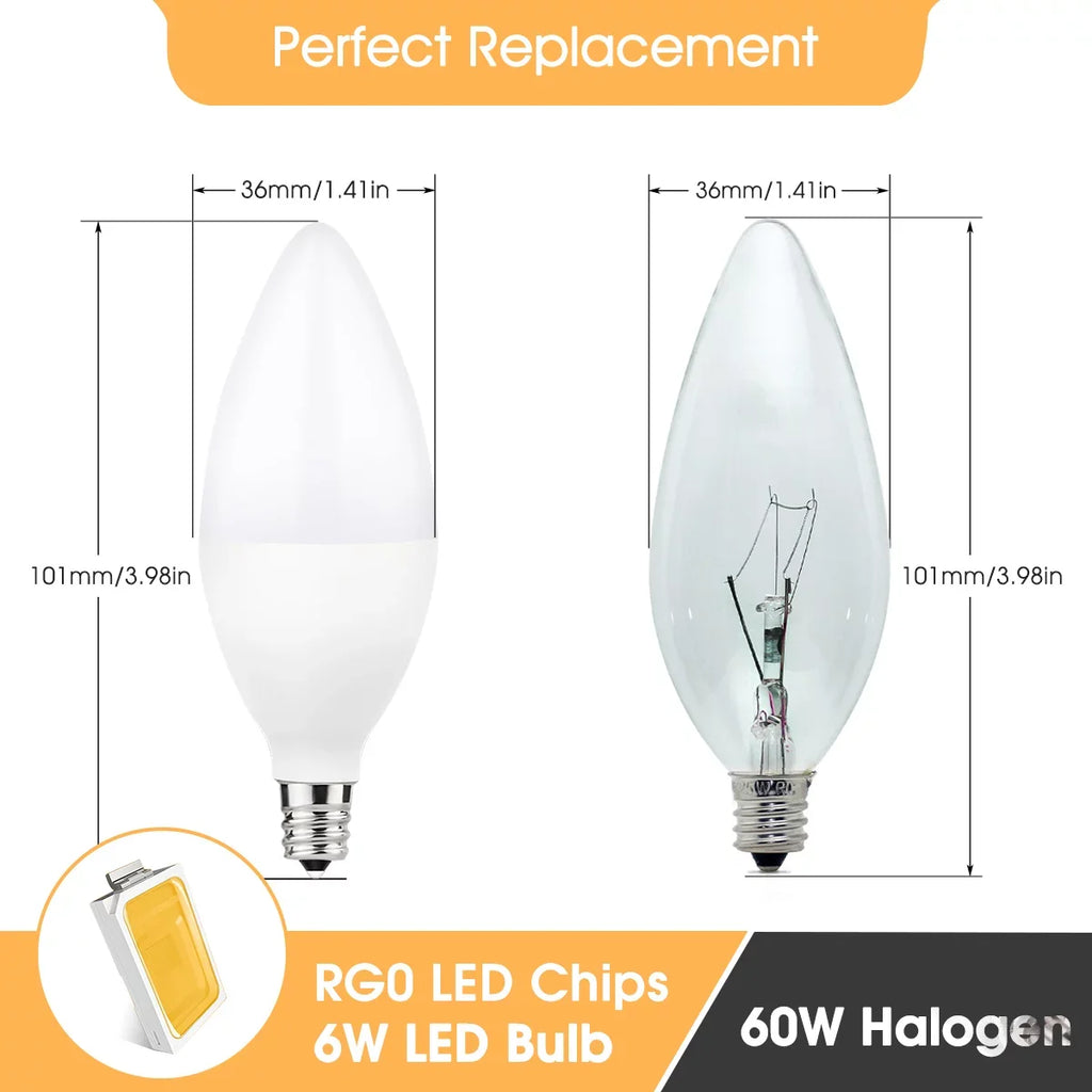 E12 Candelabra LED Light Bulbs, 60W Equivalent(6 Watts), 550LM, Daylight White 5000K, Dimmable, for Chandelier, Ceiling Fan, Dimmable, 12 Pack