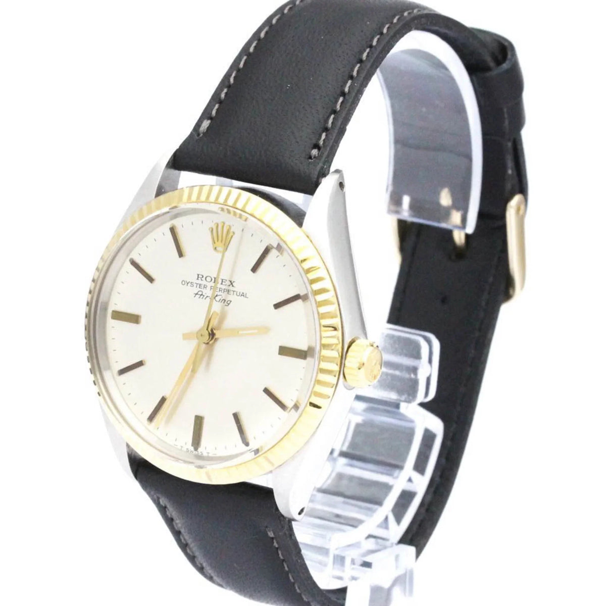 Authenticated Pre-owned Vintage ROLEX Oyster Perpetual Airking Steel 18K Yellow Gold Mens Watch BF560275